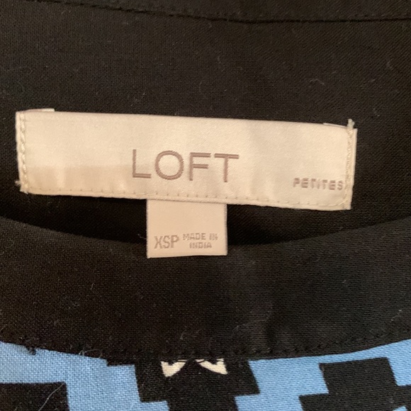 Loft black and blue border print tunic top/mini dress w bell sleeves sz XSP - Picture 3 of 5